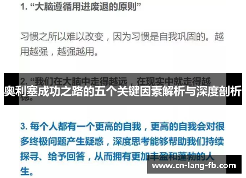 奥利塞成功之路的五个关键因素解析与深度剖析